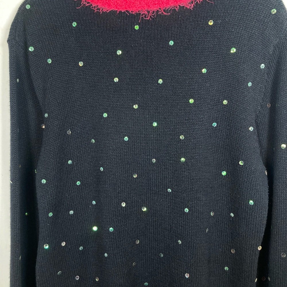 Vintage Timberlea Black Christmas Sweater with Bright Hot Pink Fuzzy Trim - Picture 13 of 13